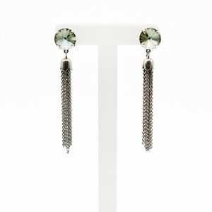 Silver Fringe Tassel Earrings | Crystal Stud Long Chain Dangle Modern Statement